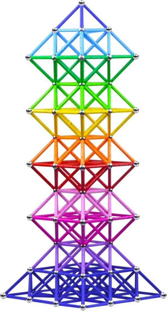 a colorful structure made of sticks, colorida estructura de palos y bolas